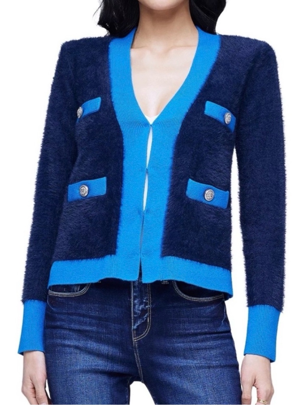 L'Agence Kai Blue Fuzzy Cardigan